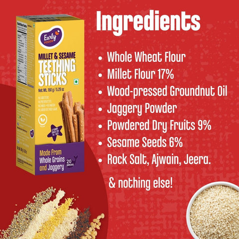 Pack of 3 - Whole Wheat, Ragi & Millets Teething Sticks