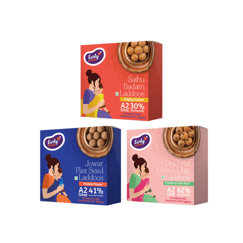 Pack of 3 - Ghee Laddoos (Dry Fruits Choco Chip, Sathu Badam, Jowar Flax Seeds)