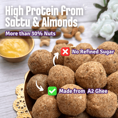 Pack of 3 - Ghee Laddoos (Dry Fruits Choco Chip, Sathu Badam, Jowar Flax Seeds)