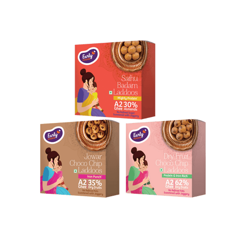 Pack of 3 - Ghee Laddoos (Dry Fruits Choco Chip, Sathu Badam, Jowar Choco Chip)