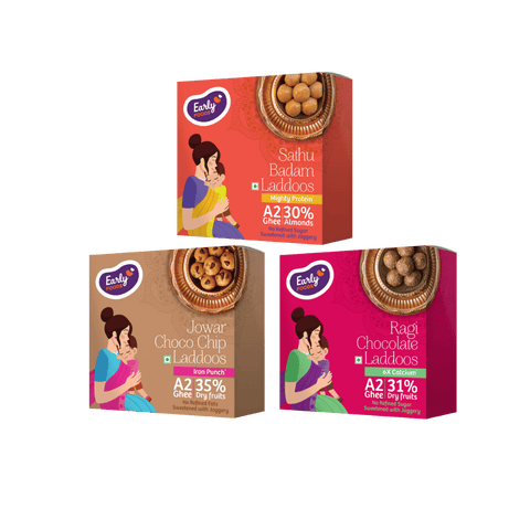 Pack of 3 - Ghee Laddoos (Ragi Choco, Sathu Badam, Jowar Choco Chip)